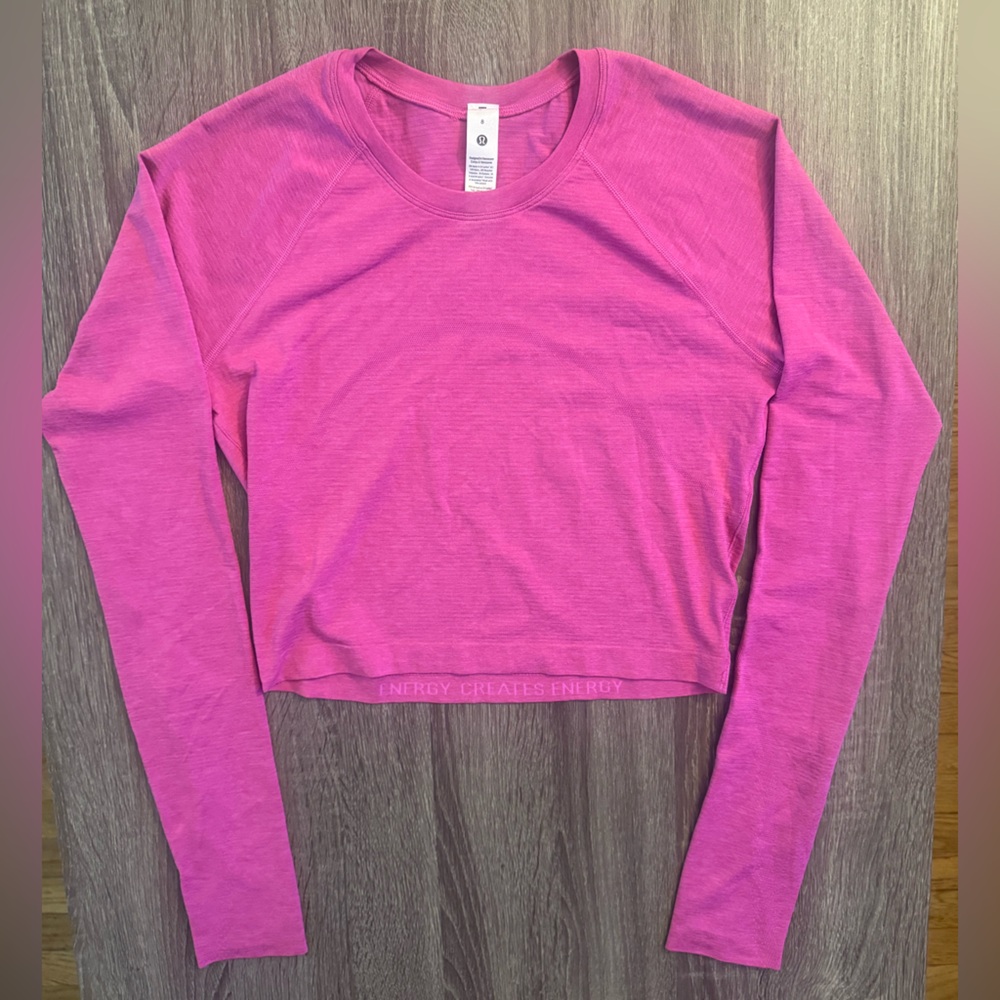 Lululemon Swiftly Tech Cropped Long Sleeve Shirt. Hot Pink.Size 8.Pow Pink Tone.
